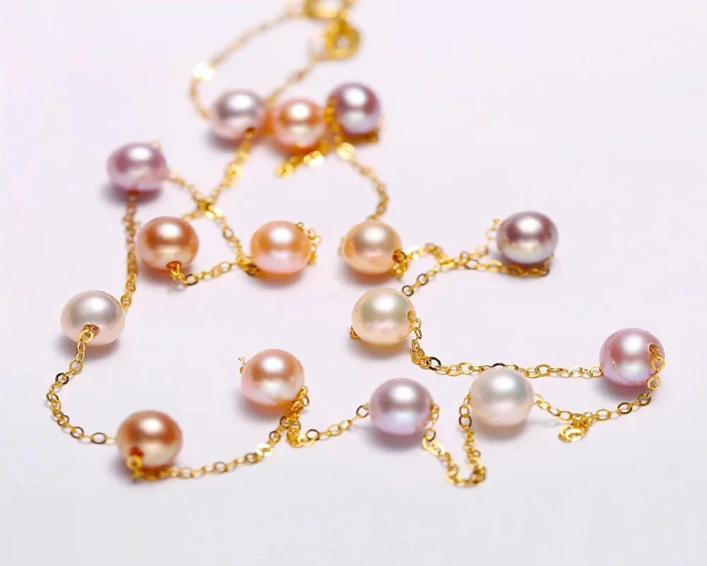 XF800 18K Gold Jewellery 4-5mm mixed freshwater pearl necklace wedding party gift | Украшения и аксессуары