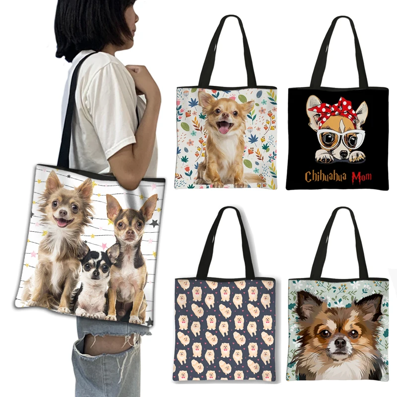 Сумки-тоуты Kawaii с принтом померанского/чихуахуа женские сумки Симпатичные