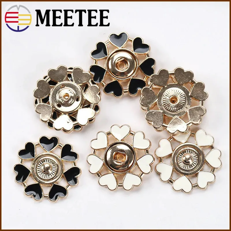 Meetee 5sets 21/25mm Metal Snap Button Heart Shape Flower Invisible Coat Buttons DIY Shirt Garment Sewing Decorative Accessory | Дом и сад