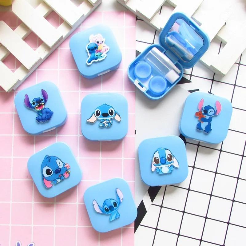 

Милый голубой чехол для контактных линз из мультфильма «Ститч» в стиле диснеевских аниме, пластиковые бытовые товары, контейнер для контак...