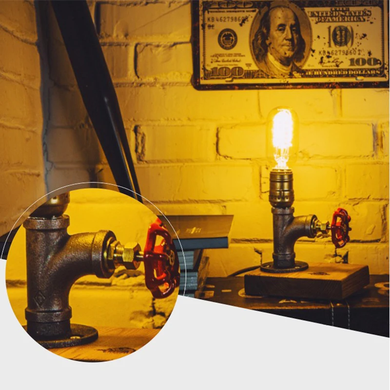 

DIY Vintage Iron Light Desk Lamp Water Pipes Table Lamps Office Coffee BarNight Lighting Marry Lamp Christmas GiftFJ-DT2S-039C0
