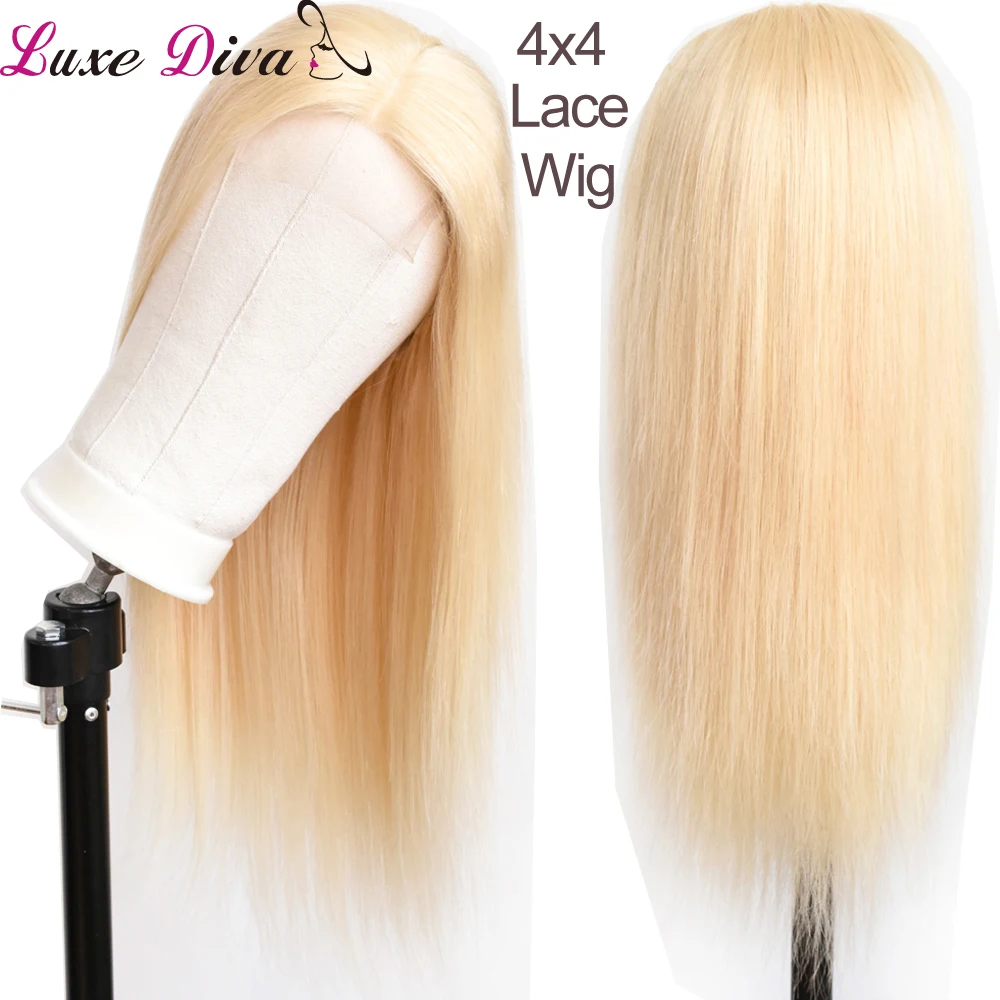 Luxediva Brazilian 613 Blonde Lace Closure Human Hair Wigs Pre Plucked Remy Straight 4*4 Light Brown Lace Closure Wigs Women