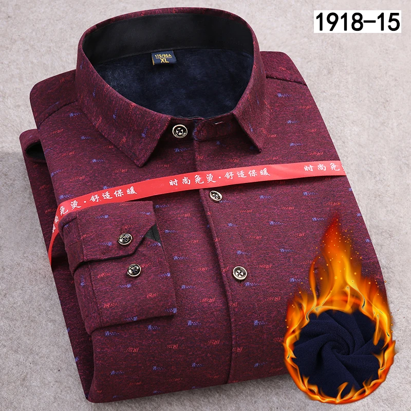 Aoliwen 2019 NEW Winter warm shirt men plus velvet thick double Print plaid stretch clothes Flannel wool | Мужская одежда
