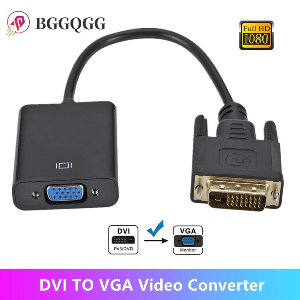 BGGQGG-adaptador DVI macho a VGA hembra, adaptador Full HD 1080P DVI a...