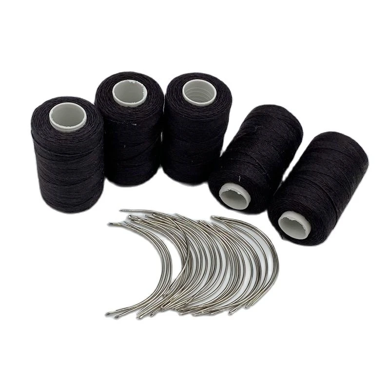 Thread needle kit 24 pcs C curved needle with gift 5 small rolls DARK BROWN color Cotton Sewing Thread Hand-tied weaving thread