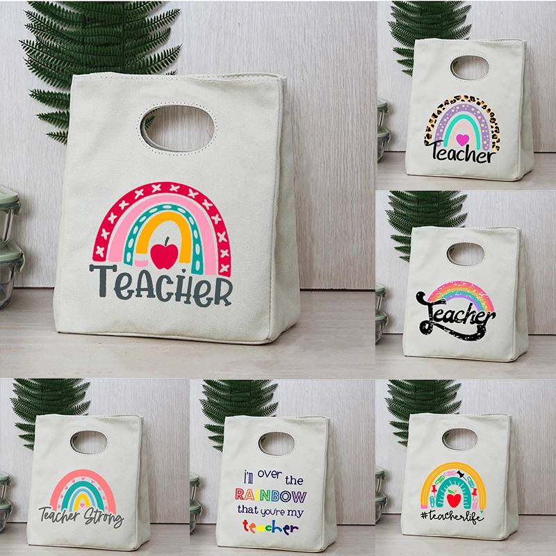 Rainbow Teacher Print Portable Lunch Box Bags Thermal Insula