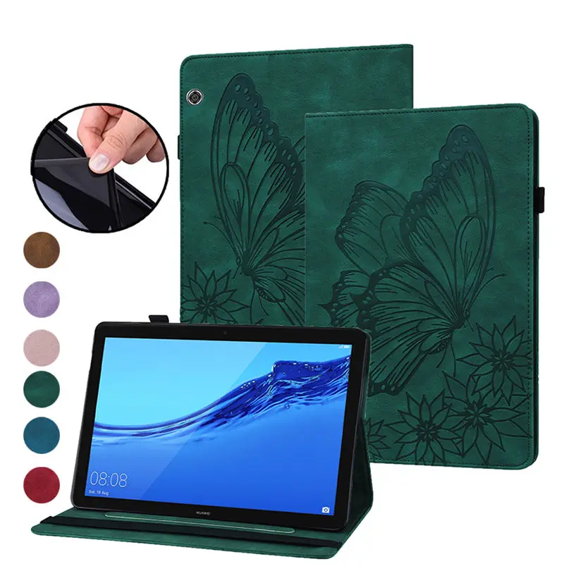 

Чехол для Huawei MediaPad T5 10, женский телефон 10,1 дюйма, чехол для планшета с тиснением в виде бабочки, флип-чехол с подставкой