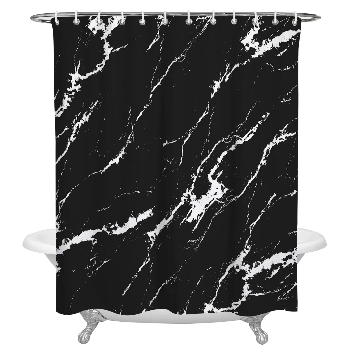 

Black Concrete Crack Bathroom Shower Curtain Polyester Fabric Waterproof Shower Curtains with Hooks