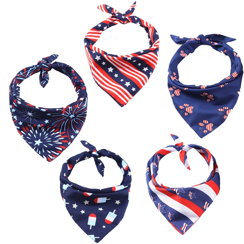 

5 Style Dog Bandana Scarf 4th Of July Independence Day Theme Printed Dog Triangular Neckerchief Bib Pet Dog Grooming Accessories