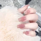 24 шт. розовые съемные накладные ногти микро прозрачные квадратные накладные ногти нажимайте на длинные ногти с блестками летние украшения для дизайна ногтей