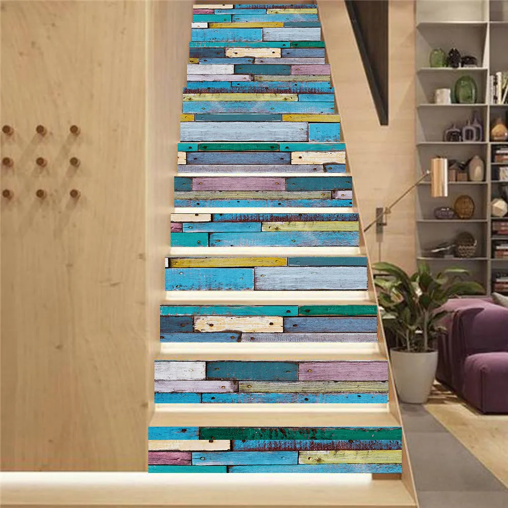 ПВХ цветные деревянные наклейки на стену лестницы украшение для дома сделай сам