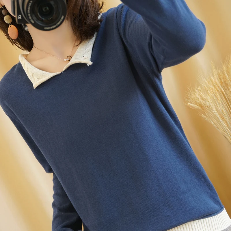 

Spring and Autumn New 100% Cotton Long Sleeve T-Shirt women's collar Pullover bottom shirt all cotton thread women's c YUHANRONG