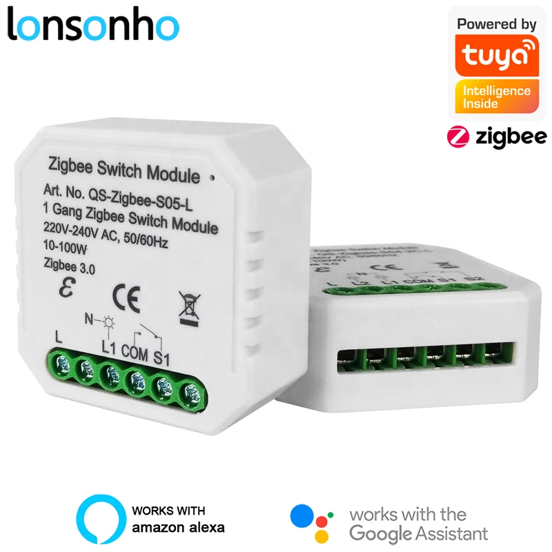 

Релейный модуль переключателя Lonsonho Smart Tuya Zigbee, 1/2 клавиши, двустороннее Беспроводное управление, совместимый с Alexa Google Home