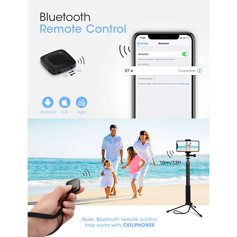 Mpow 074 Bluetooth селфи палка Выдвижная штатив со встроенным GoPro разъемом съемный