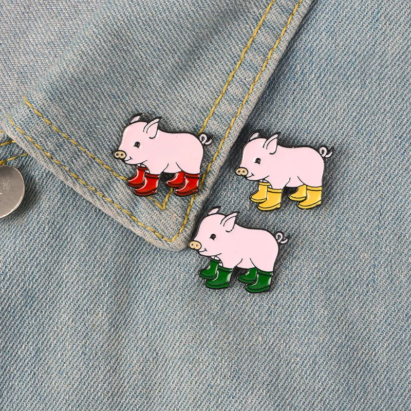 Creative Pink Piglet Brooch for Women Men Red Green Yellow Color Boots Bag Denim Collar Enamel Pins Brooches Jewelry Gifts Badge | Украшения