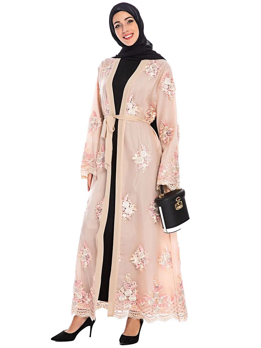 Abaya tтурецкая Марокканская лампа модная простая Caftan уличная с розовым принтом