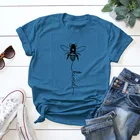 Футболка женская хлопковая с круглым вырезом и коротким рукавом, Повседневный пуловер с креативным принтом пчелы, одежда на лето