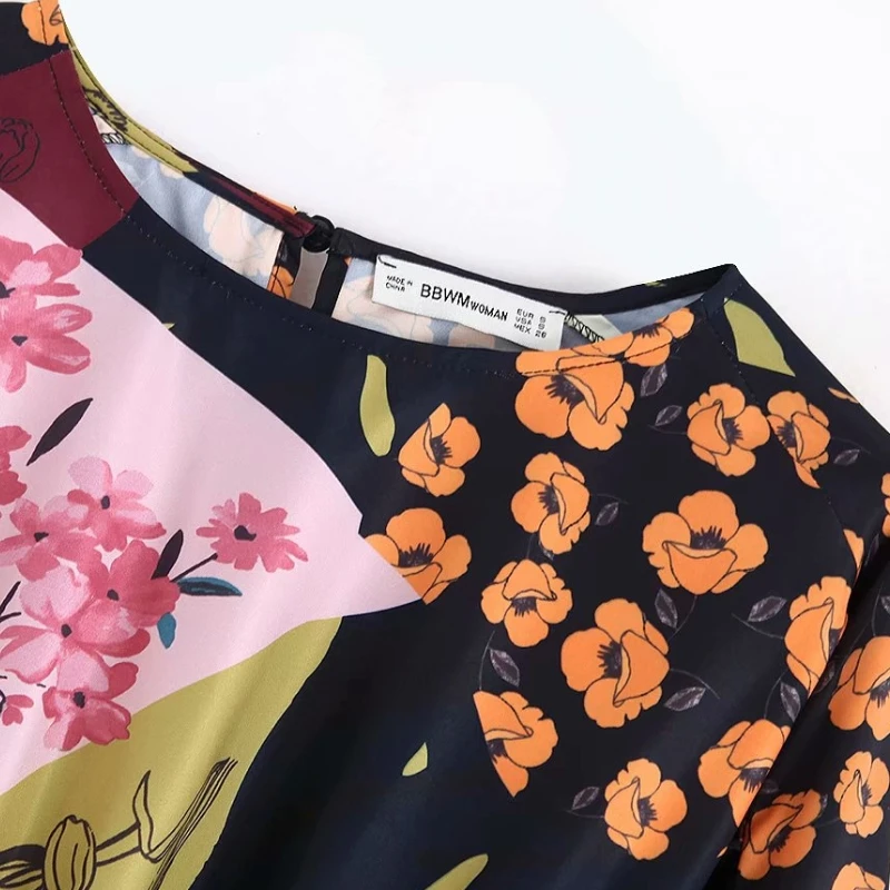 Женская старинная ткань лоскутное платье с цветочным принтом Vestido повседневное кимоно платье Дамское плиссированное платье с рукавом-фонариком платье с эластичным поясом DS2858