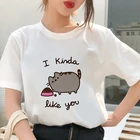 Женская футболка Kawaii Fat cat, новинка 2020, летняя Милая модная футболка с коротким рукавом, белая тонкая хипстерская футболка, топы, одежда