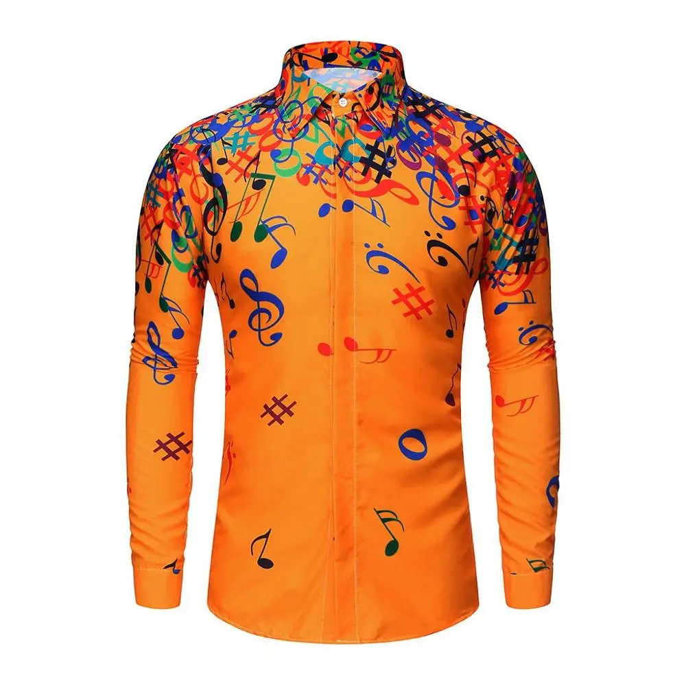 Мужская Повседневная рубашка Feitong с длинными рукавами и рисунком музыкальной