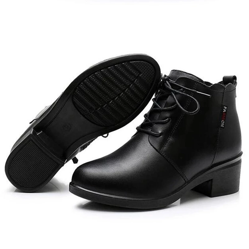 Женские нескользящие ботинки на квадратном каблуке из натуральной кожи | Обувь