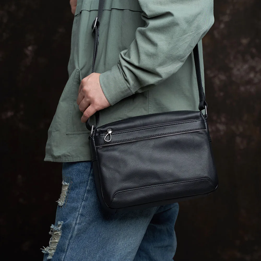 

NUPUGOO Casual Men's Shoulder Bag Genuine Leather Fashion Trend Crossbody Original Small Messenger Zipper Bag For 9.7 Inch Ipad