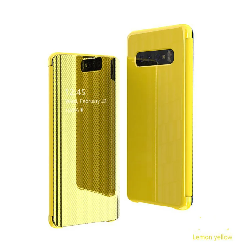 Золотой Новые кожаные зеркала Smart View чехол Обложка для телефона для samsung S7edge S8 S9 S10 S10 плюс S10E A30 A50 A70 A7 Note 8, 9 - Цвет: Золотой