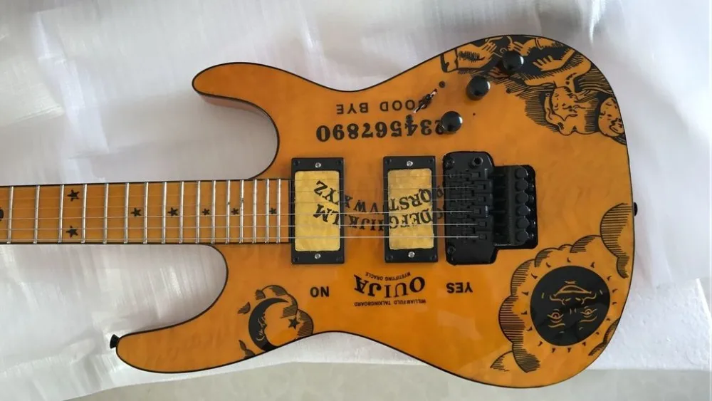 Блонд на заказ KH-2 ouija электрогитара желтоватый Кирк хэмметт подписи ouija гитара Луна и звезда инкрустация гитара