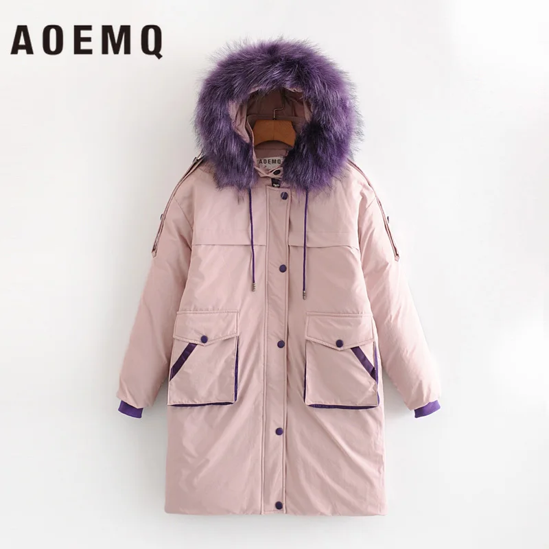 AOEMQ парки в стиле панк с широкими удобными карманами зимние толстые фиолетового