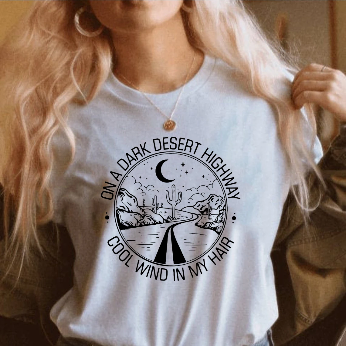 

Dark Desert Highway Shirts Women Adventure Camping T-Shirt Highway Travel Shirts Retro Country Road Graphic Tee Harajuku Tops