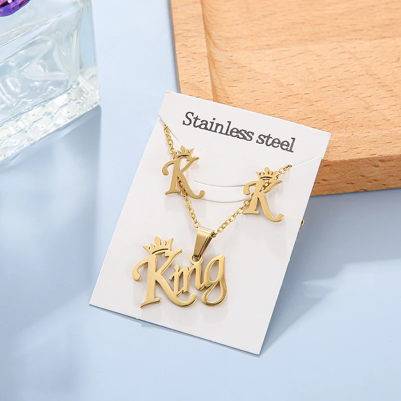 

New Animal Heart Flower Stainless Steel Pendant Necklace Jewelry Sets For Women Cross Gold Color Chain Necklace Earrings Jewelry