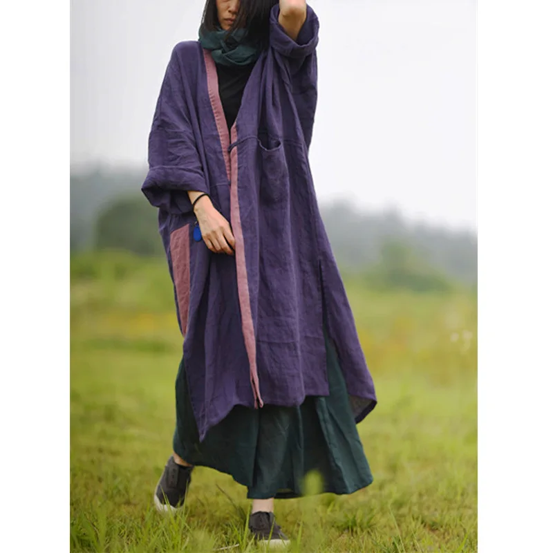 Женское свободное льняное пальто-Тренч верхняя одежда женское длинное пальто