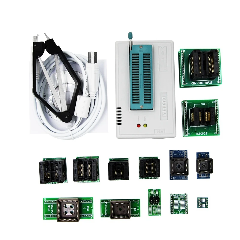 Mini Pro Tl866Ii Plus программатор + 13 адаптеров Sop8 зажим 1 8 V Nand Flash 24 93 25 Mcu биос Eprom Avr