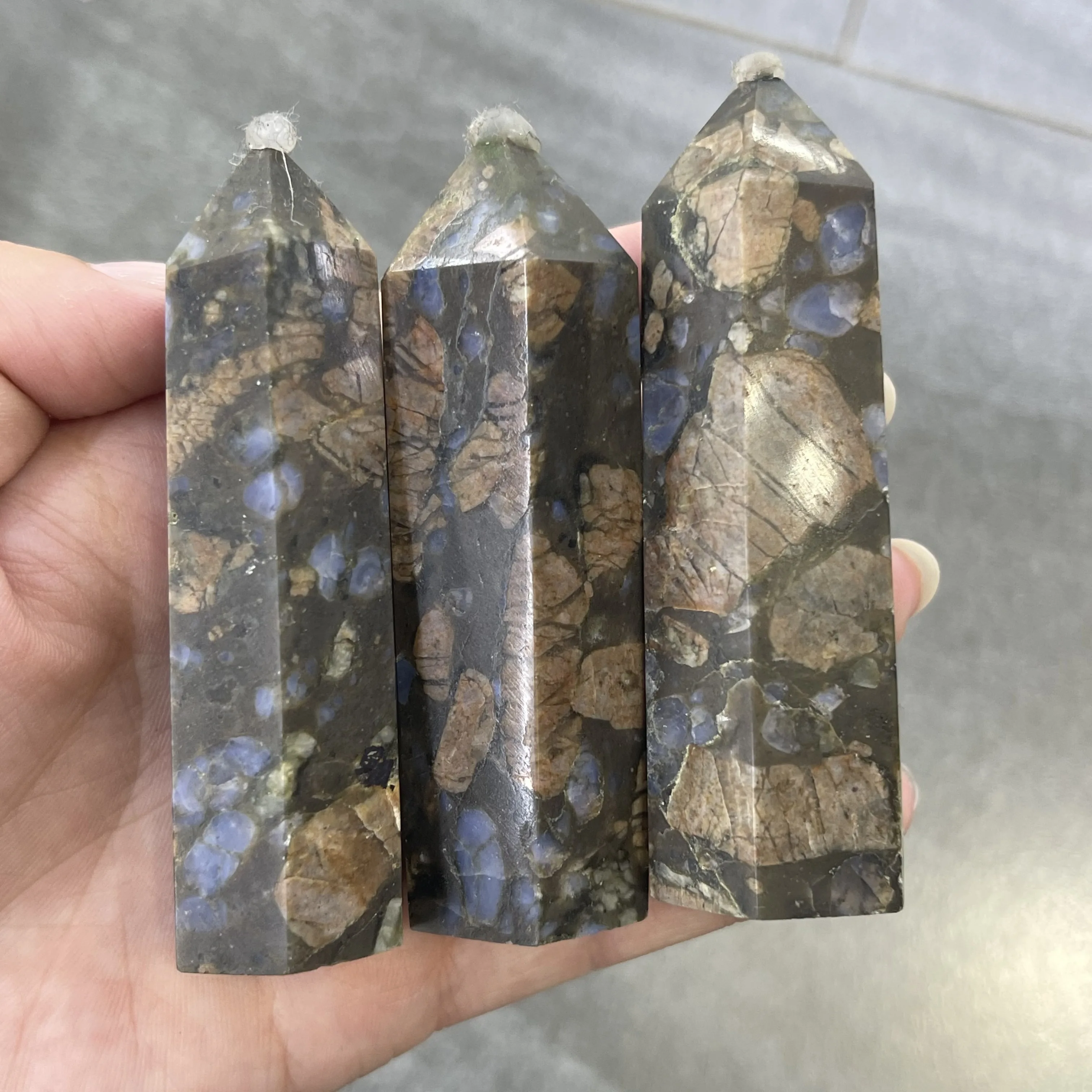 

Natural Blue Amphibole Crystal Point Energy Column Obelisk Home Decor