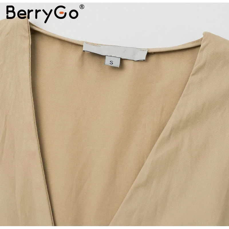 BerryGo элегантное пальто с высокой талией, ТРАПЕЦИЕВИДНОЕ однобортное женское платье с v-образным вырезом, однотонное женское длинное пальто осень-зима