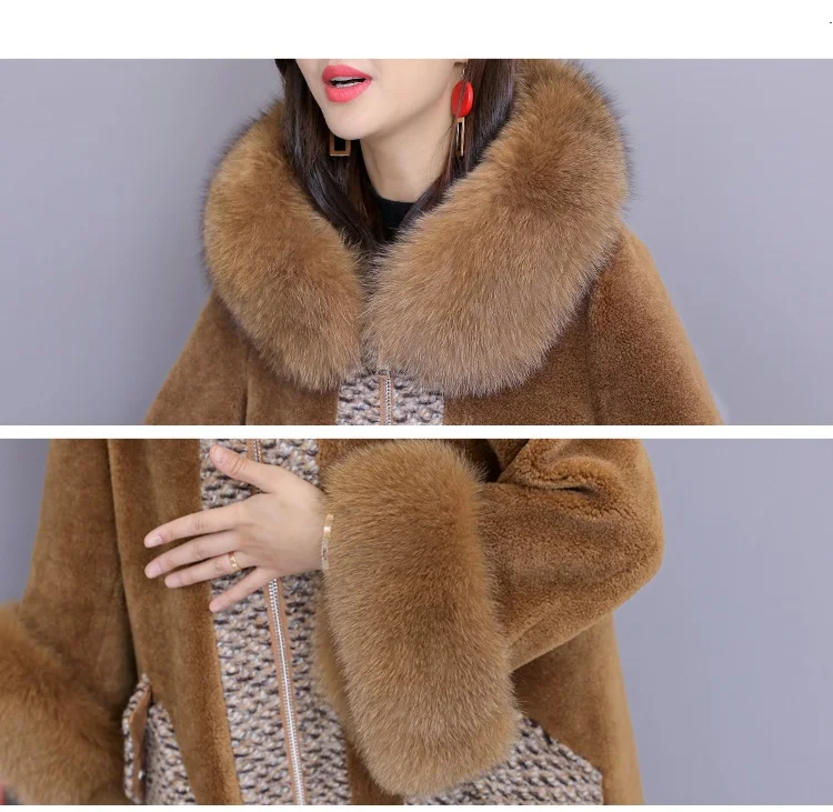 Женское длинное пальто из овчины Свободное искусственного меха с капюшоном и
