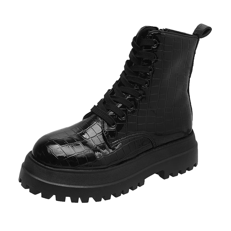 

Boots Female Women Shoes Ankle 2020 Autumn British Wind Pu Leather Thick with Short Boots Motorcycle Martin Casual Short Boots