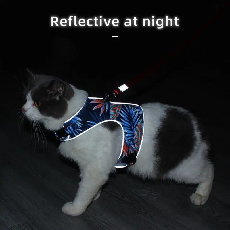 

Vest Cat Harness Chest Strap Breathable Mesh Pet Walking Leash Reflective Cat Chest Strap With Traction Rope Pure Cotton