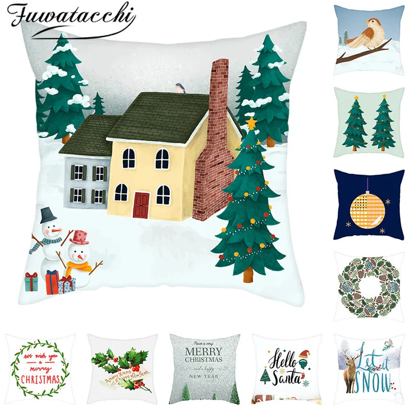 Рождественские наволочки Fuwatacchi снеговик птицы дерево для домашнего дивана