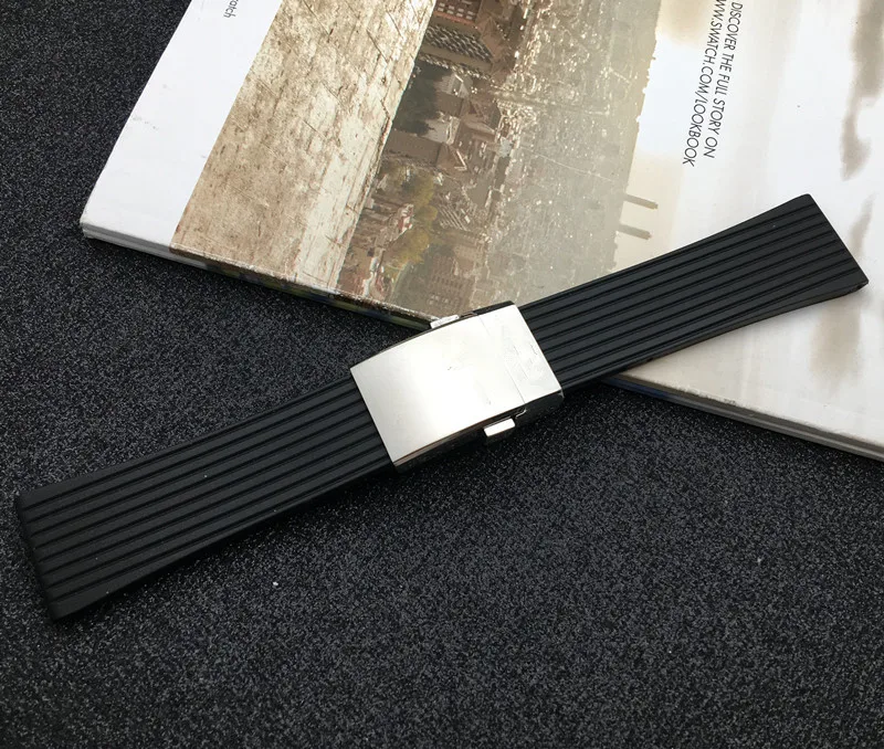 Черный высококачественный мягкий силиконовый резиновый ремешок для часов 24 мм