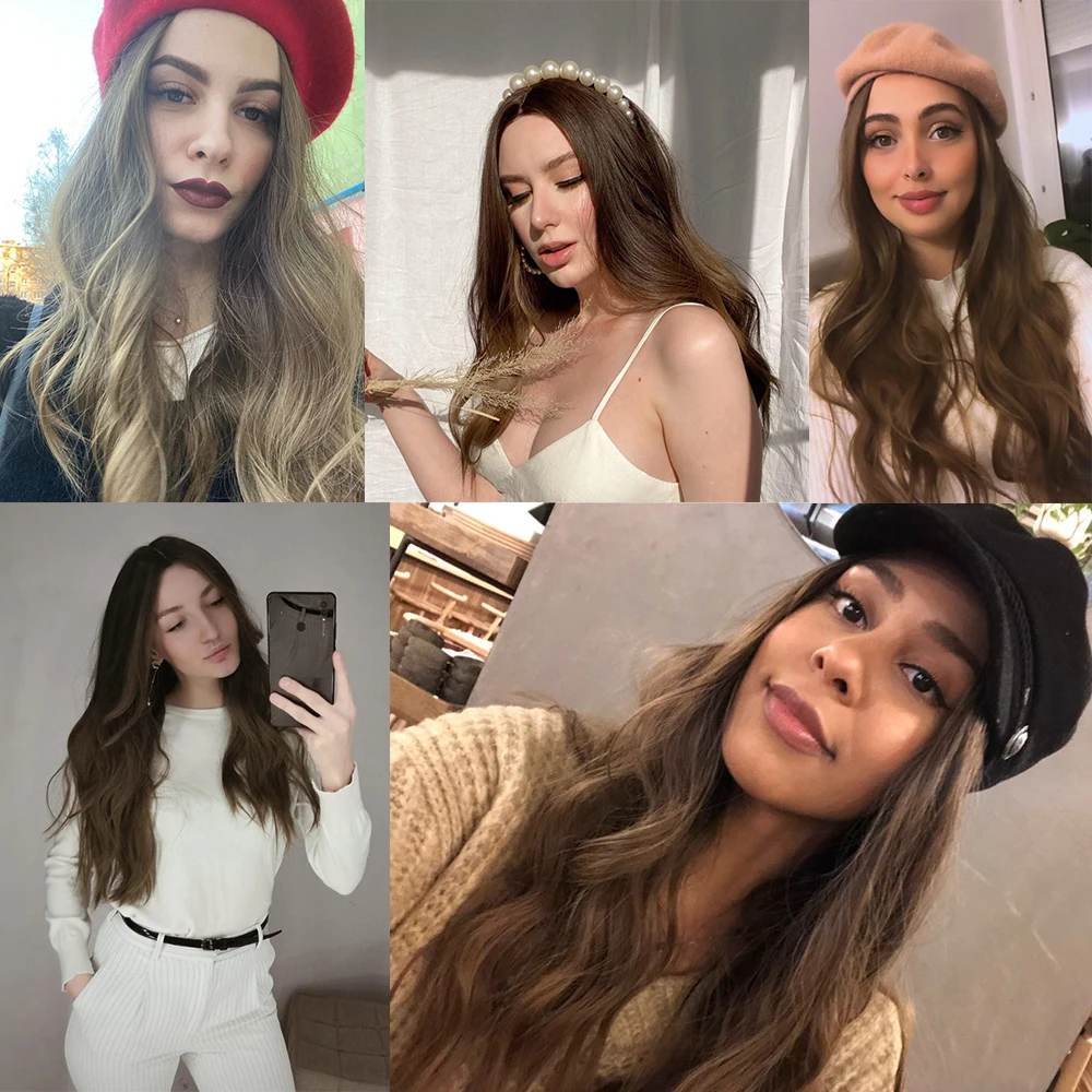 Длинные волнистые синтетические парики Омбре коричневые средняя часть