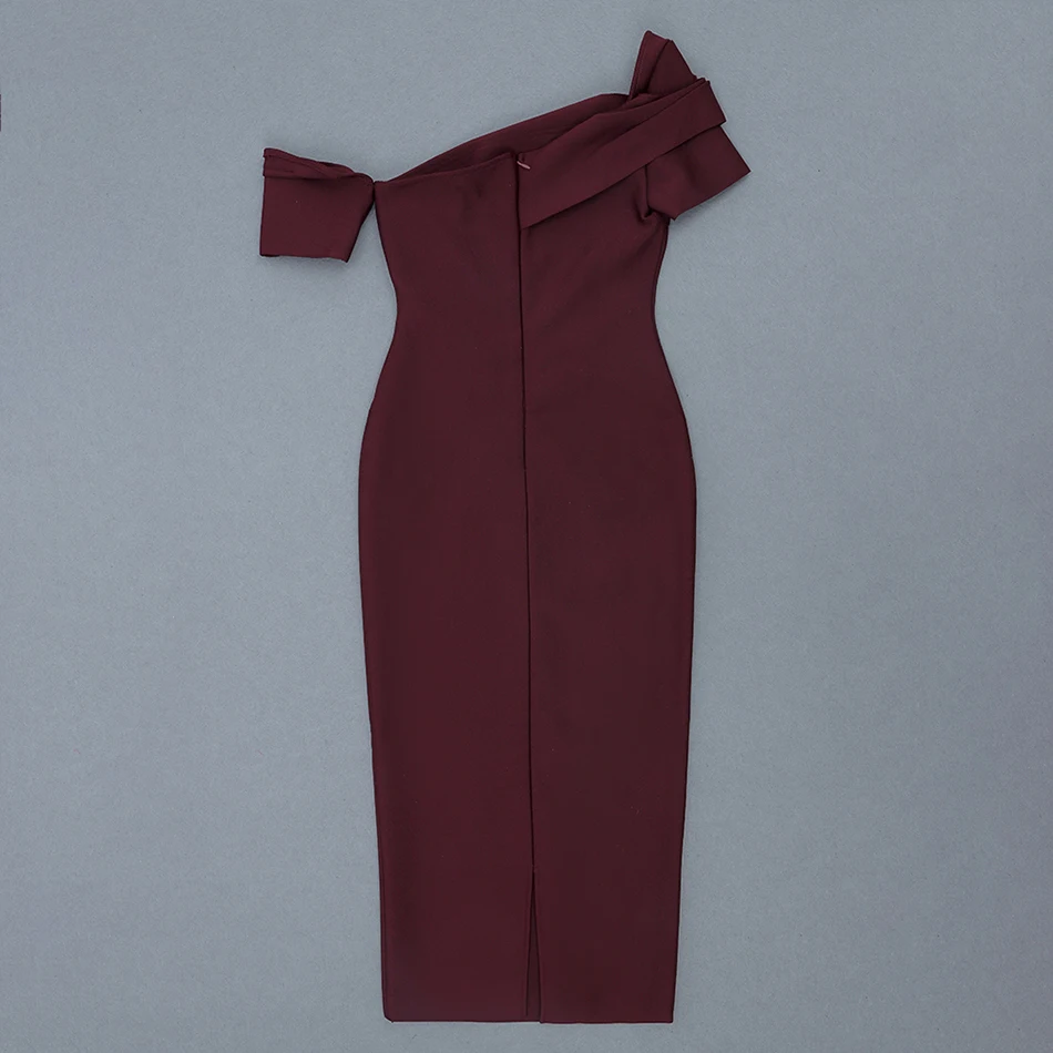 

Ailigou 2021 New Summer Wine Short Sleeve One Shoulder Bodycon Bandage Dress Women Sexy Club Celebrity Party Dress Vestido