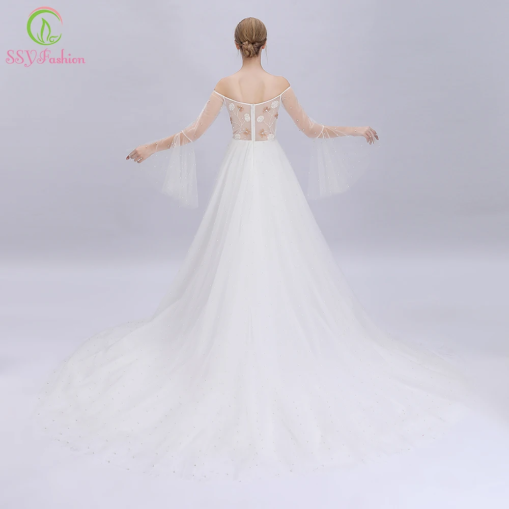 SSYFashion 2019 новое белое вечернее платье lllsion с вырезом лодочкой блестками бисером со