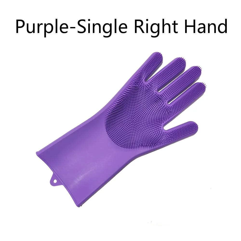 Purple-Right Hand Одна силиконовая щетка для мытья посуды, перчатки для мытья автомобиля, перчатки для мытья посуды, кухонные аксессуары - Цвет: Purple-Right Hand