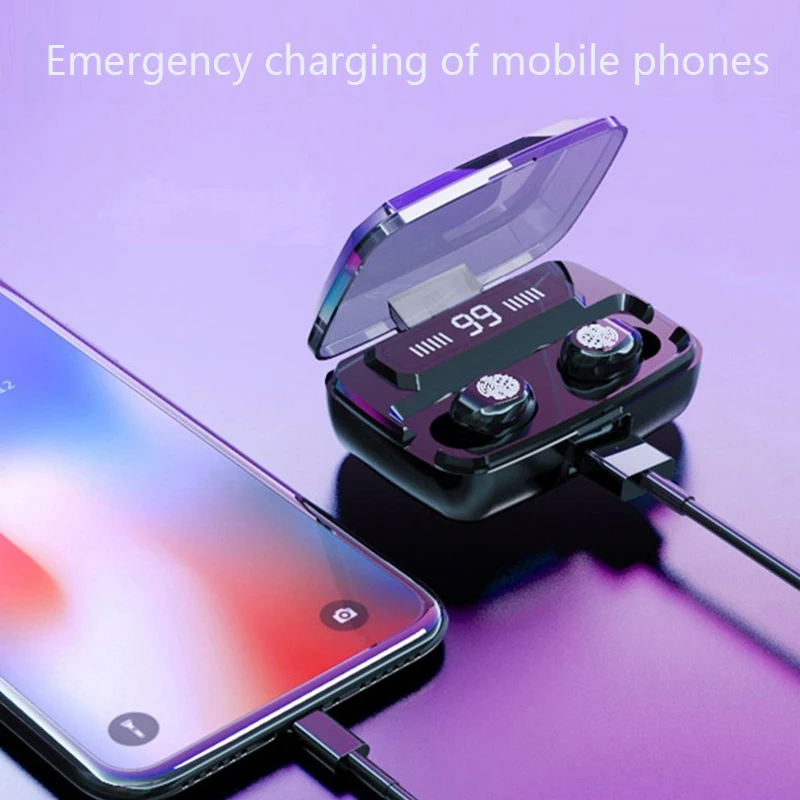 TWS Bluetooth 5 0 наушники беспроводные 6D стерео IPX7 водонепроницаемые с 2000 мАч Charing чехол