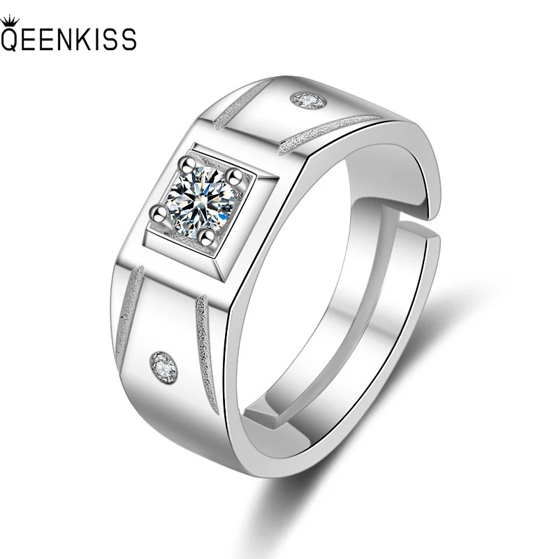 

QEENKISS RG6369 2022 Fine Jewelry Wholesale Fashion Man Father Birthday Wedding Gift Square AAA Zircon 18KT White Gold Open Ring