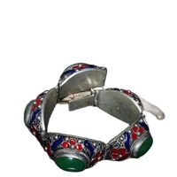 chinese old craft inlaid emerald inlaid cloisonne silk pinching silver bracelet