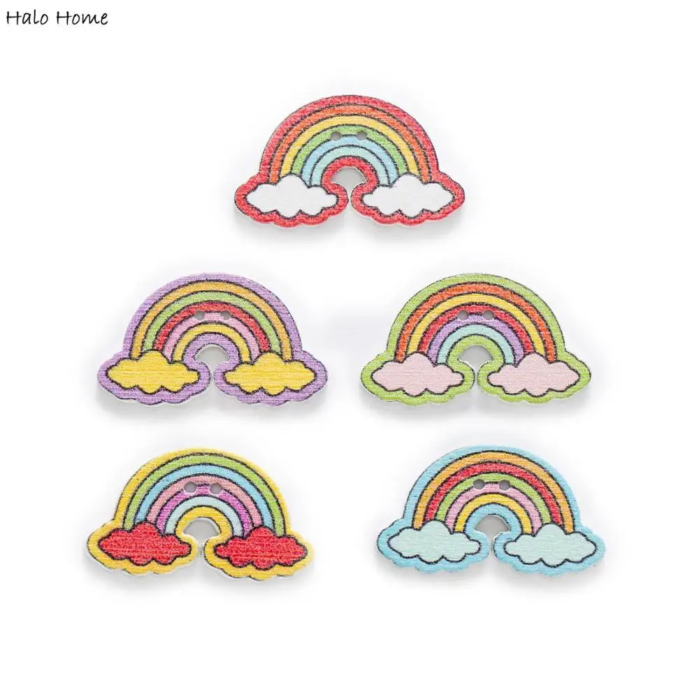

30pcs Rainbow Wood Buttons for Sewing Scrapbooking Clothing Headwear Handmade Crafts Home Decor Accessories DIY 30x17mm