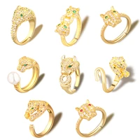 18k gold zircon leopard ring personality rhinestone animal cheetah open finger ring adjustable fashion jewelry for women men