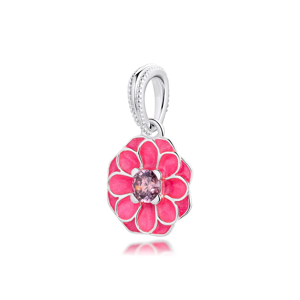 

Fit for Pandora Bracelets Blooming Dahlia Beads with Pink Enamel Authentic 925 Sterling Silver Jewelry Charms Free Shipping